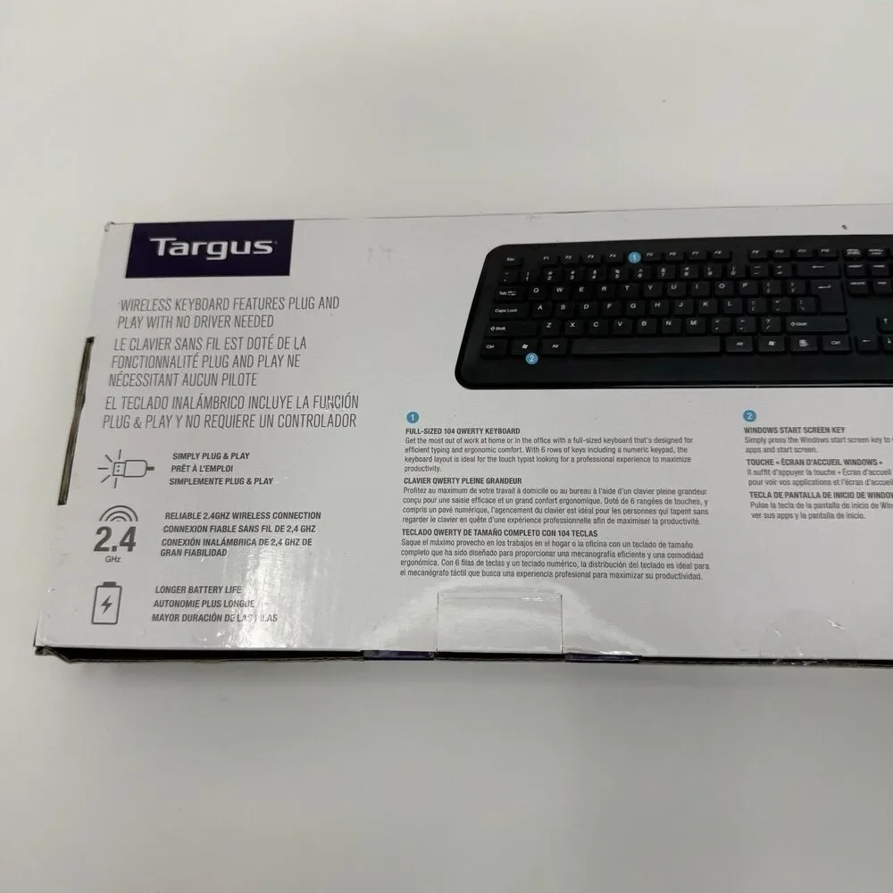 Targus 2.4GHz Wireless Slim Keyboard KB214 USB Receiver Windows 7/8/10/11 PC Mac